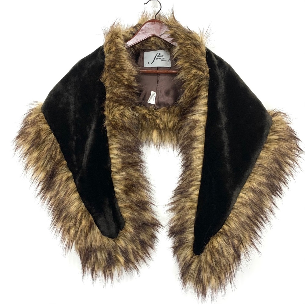 Faux Frenzi By Dena Plush Faux Fur Velour Wide Wrap Shawl Scarf Black & Brown